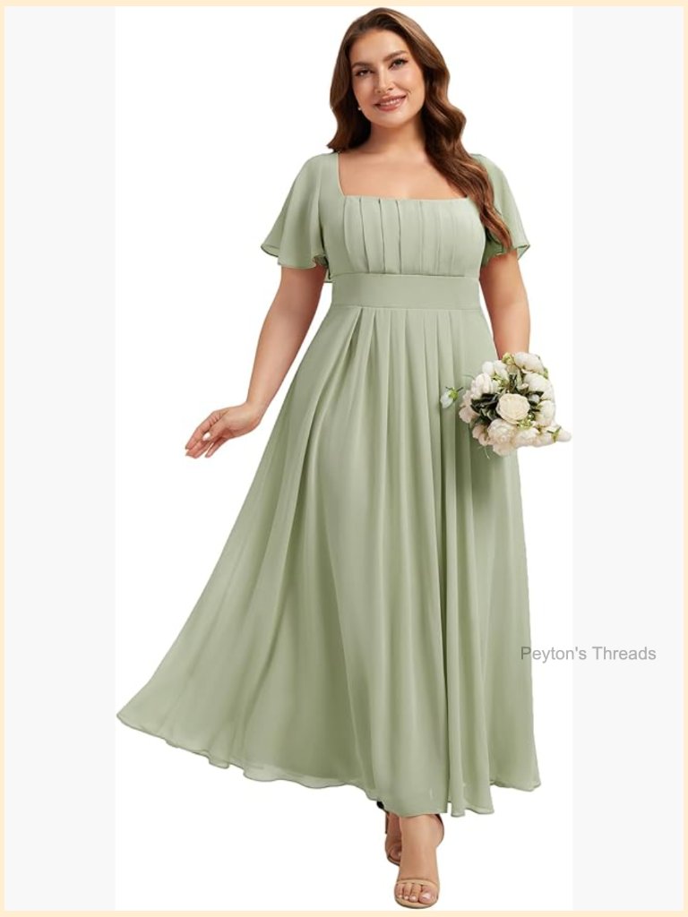 Plus Size Square Neck Ruched Tie Back Chiffon Formal Bridesmaid Dress